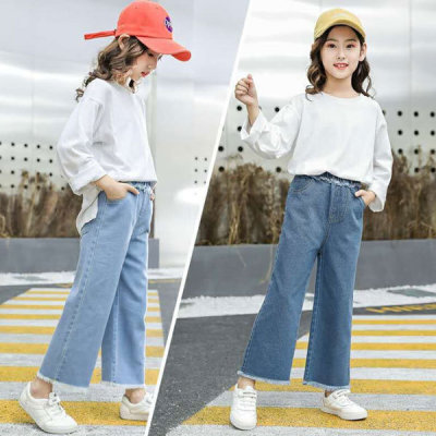 Children's clothing, junior clothing, girls' denim overalls, blue pants, elementary school student clothes