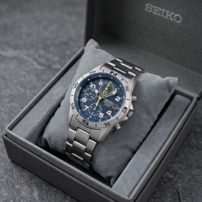 SEIKO/Chronograph/Men/Metal Watches/Navy/Dial/Waterproof/SND379P1