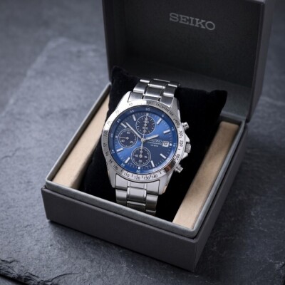SEIKO/Men/Chronograph/Metal/Waterproof Watches/Blue/SBTQ071