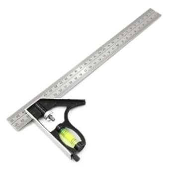 Set Square 300mm/12Inch - Stainless Steel Combination Square with Bubble Level - Adjustable 45°/90° Measuring Tool for Carpenter, Engineer, and Woodworking