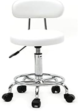 Adjustable White PU Leather Rolling Stool with Foot Pedal, Rotating Task Chair for Salon, Spa, Tattoo, Office & Drafting - Comfortable & Versatile Seating Solution