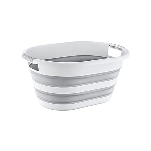 Katlanabilir Çamaşır Sepeti, Gri Beyaz, Plastik, Ergonomik Tutamaçlar, Modern Tasarım 25 Litre