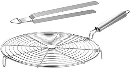 Wire Round Handle Roaster With Chimta Steel Cooking Tong Roti Chapati, Papad Jali Paneer Grill, Roti Maker, Barbeque Jali Roaster Kitchen Tool, 2 Combo Set- 8 Inch