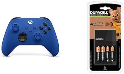 Microsoft Xbox Wireless Controller Mavi, 9. Nesil + Duracell Cef14 4 Saat Pil Şarj Cihazı, 1 Adet + 2'şer Adet Şarj Edilebilir AA ve AAA Pil