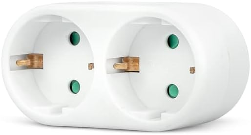 Garza - Front Double Adapter, (2 Schuko sockets) | Double plug plug with ground socket | Child Protection | White