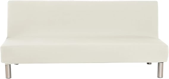 Solid Colour Armless Sofa Bed Cover Polyester Spandex Stretch Futon Slipcover Protector 3 Seater Elastic Full Folding Couch Sofa Cover fits Folding Sofa Bed without Armrests 80" x 50" in…