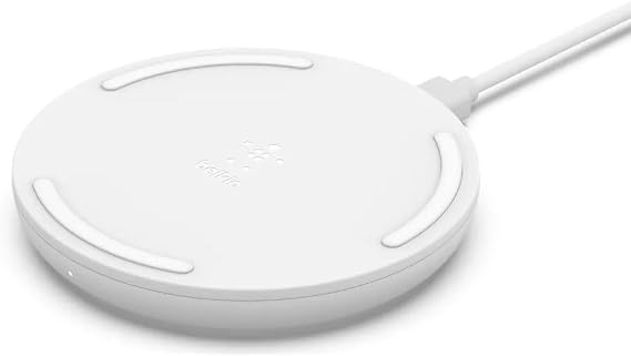Belkin BoostCharge 10 W, iPhone 15, 14, 13, 12, SE, 11, XS, XR, X,8, Samsung Galaxy, Google Pixel uyumlu Hızlı Kablosuz Şarj Cihazı, Beyaz, WIA001vfWH