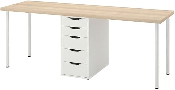 LAGKAPTEN/ALEX White Desk 200x60 cm – Modern Work from Home Office & Study Table, Durable Workstation for Bedroom, Office & Student Room