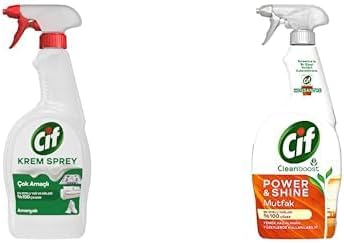 Cif Krem Sprey Çok Amaçlı Amonyak Yüzey Temizleyici Yağ ve Kir Çıkarıcı 750 ml ve Cif Power Shine Cleanboost Sprey Temizleyici Mutfak İçin Temizleyici ve Yağ Çözücü 750 ML