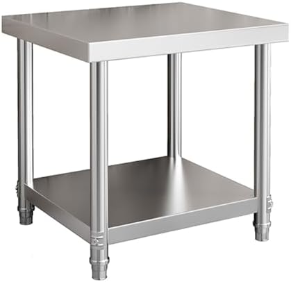 Stainless Steel Work TableMultiFunctional Double Deck Prep Station with Open Shelf & Adjustable Feet for Kitchen Restaurant Catering & Food Service