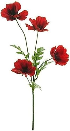 Artificial Wild Meadow 45cm Poppy Spray/stem with 4 silk heads and green leaves. Quality Artificial Flowers. Faux Poppies. Remembrance Sunday Poppies (1)