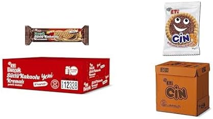 Eti Burçak Sütlü Kakaolu Kremalı Yulaflı Bisküvi 100 g x 12 Adet ve Eti Cin Portakallı Bisküvi 25 g x 36 Adet