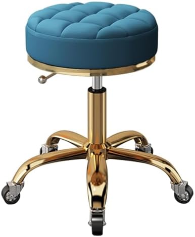 Height Adjustable Round Seat Rolling Chair - Gold Metal Steel Base 5-Claw Design Earth Wheels Perfect for Beauty Salons Offices & Home Bar Stools