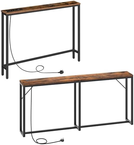 HOOBRO Console Table and Console Table Bundle, Hallway Table with USB Ports and Power Outlets, 180 cm Long Narrow Behind Sofe Table for Entryway, Living Room, EBF51KXG01-EBF208KXG01