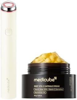 medicube Pop & Fade Duo: Mini Booster Pro Plus (Beige) and Deep Vitamin C Golden Capsule Face Moisturiser | for Uneven Skin Tone | Portable Korean Skincare Device, At Home Care