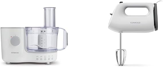 Kenwood Compact Food Processor, 1.4L Bowl, Blender, Emulsifying, Chopping Blade, Shredder Disc 400W, FP120, White & QuickMix Lite, Lightweight Hand Mixer Twin Beaters with Slow Speed Start