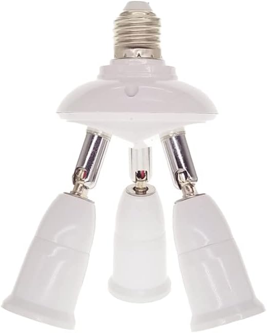 Tyenaza E27 Light Bulb Socket Adapter Splitter to 3 Heads Adjustable Angles, Indoor and Outdoor Use for Ceiling Light or Lamp [Energy Class E]