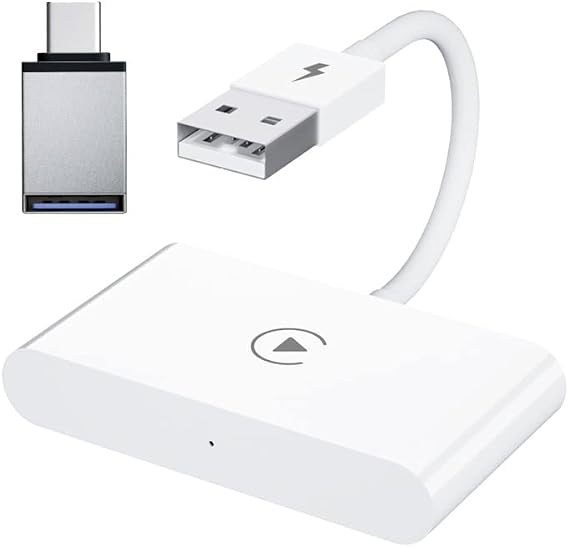 USB+ Type-C iPhone Kablosuz Wireless Carplay Adaptör Çevirici BEYAZ