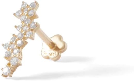 Avora 14k イエローゴールド 模造ダイヤモンド Cz ファイブスター 軟骨ピアス フラットバック イヤリング ボディジュエリー 18ゲージ
