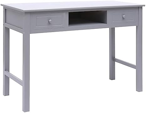 Modern Small Computer Desk for Home Office, 110x45 cm Wooden Study Table with Storage Shelf & 2 Drawers, Space-Saving Writing Desk for Efficient Workspace (D)