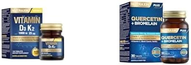 Nutraxin D3K2 120 Tablet - 1000 Iu D3 Vitamini, 25 Mcg K2 Vitamini + Nutraxin Quercetin + Bromelain 30 Tablet