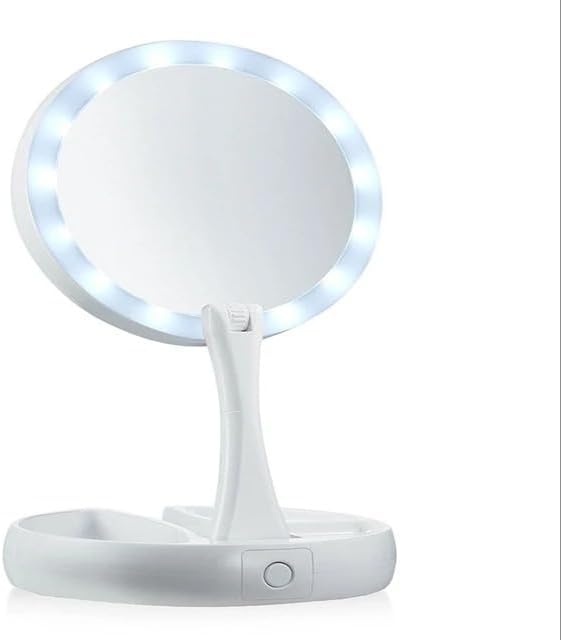 Kenly LED Işıklı Makyaj Aynası 10X Büyütmeli, Çift Taraflı Katlanabilir, USB Şarjlı Taşınabilir Kozmetik Ayna