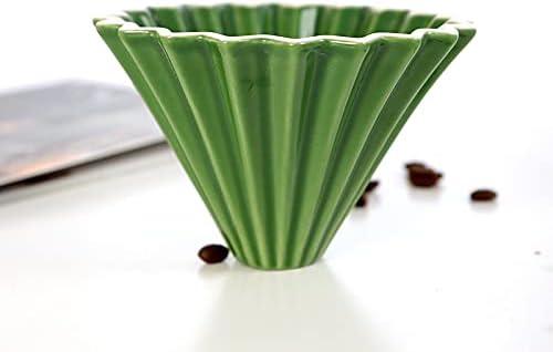 Origami Filter Cup,Ceramic Pour Over Coffee Maker, Non-Electric Pour Over Coffee Dripper, Easy Manual Brew Maker, Single Cups Porcelain for Home, Cafe, Camping, Coffee Gifts Green