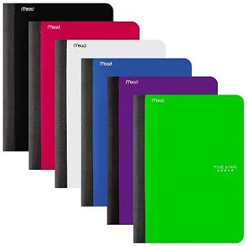 Five Star Composition Notebooks, 6 Pack, Wide Ruled Paper, 9-3/4" x 7-1/2", 100 Sheets, Assorted Colors (950009)