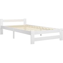 Solid Pine Wood Bed Frame 90x200 cm, White Wooden Bed Frame without Mattress, Sturdy Plywood Slats Support, Elegant Classic Look for Bedroom