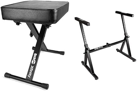 Rockjam Z-Frame Heavy Duty Keyboard Stand for Digital & Pianos & RJKBB100 Premium Adjustable Padded Keyboard Bench or Digital Piano Stool with lessons
