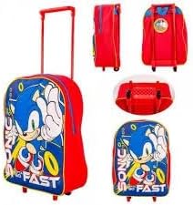 GIFTIDEAZZ Kids Wheeled Trolley Backpack - Foldable Suitcase Rucksack with Favorite Character Designs - Travel Carry-on Luggage for Children (Standard Sonic Gotta Go Fast Trolley)