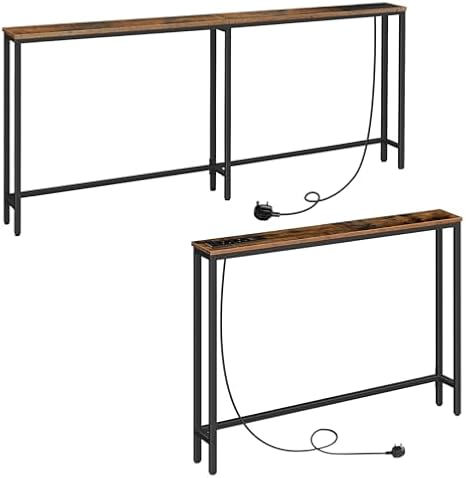 HOOBRO Console Table and Console Table Bundle, Hallway Table with USB Ports and Power Outlets, Slim Behind Sofa Table for Hallway, Bedroom, Living Room, EBF51KXG01-EBF205KXG01
