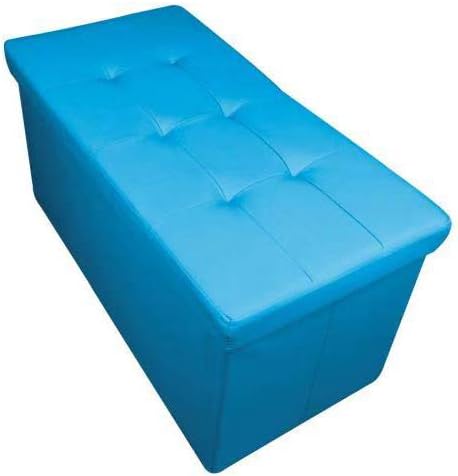 HomeHarmony® Quilted Top Folding Storage Ottoman Seat, Stool, Toy Storage Box Faux Leather (Teal Blue, Large)