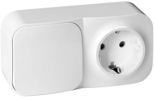 Light Switch with Socket - Schuko Plug-In Box Surface Switch IP20 2P+T Robust and Reliable Solution for Indoor Use (White)