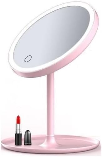 LED Işıklı Dokunmatik Makyaj Aynası, Pembe, 3 Kademeli Işık Ayarlı, USB Şarjlı, 17.5x27 cm