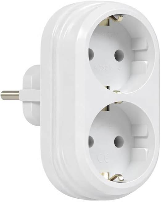 2'li Golyat Fiş, İkili Topraklı Duvar Tipi Priz Çoklayıcı Fiş, 16A 250 Volt, Max 3600 Watt (Beyaz)