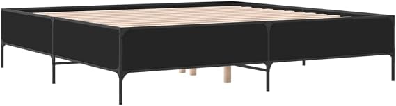 vidaXL Bed Frame, Double Bed with Slatted Base, Adult Bed with Foot Bedroom, Modern, Black 180 x 200 cm Engineered Wood and Metal