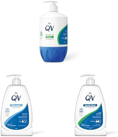 QV Skincare Bundle for Eczema, Dry Skin & Dermatitis – Gentle Wash, Skin Lotion, Moisturising Cream – Soap-Free, Fragrance-Free, pH Balanced, Sensitive Skin Moisturiser Set