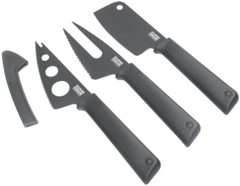 Kuhn Rikon Colori+ Cheese Knife Set 3pcs Grey - 3 Cheese Knives with Protective Sheaths, Mini Cleaver, Cheese Fork and Soft Cheese Knife for Cutting Fruit, Bread, Hard and Soft Cheese