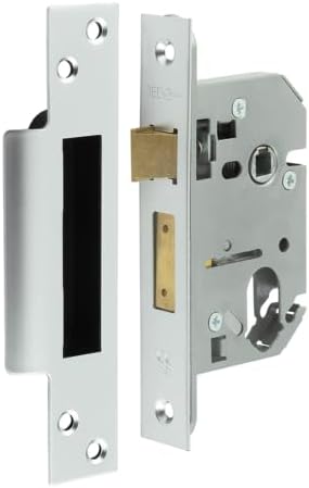 Oval Profile Sashlock – Mortice Lock for Oval Cylinder with Latch & Deadbolt – Internal & External Timber Door Lock with Strike Plate & Fixings (Satin Chrome, 65mm)