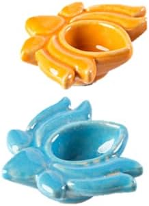 Diya Set Handmade Reusable Traditional Ceramic Blue Pottery Deep Diva Artistic Puja Article for Home Temples Festivals Diwali Decoration and Gifting (Lotus Diya Set of 2)