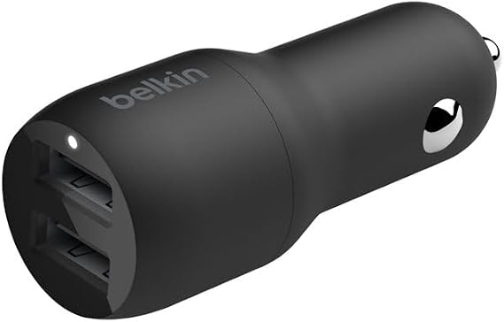 Belkin Çift USB Araç Şarj Cihazı 24 W, USB-Lightning Kablosu dahil, Boost Charge Çift Bağlantı Noktalı Araç Şarjı, 2 Bağlantı Noktalı USB Araç Şarjı