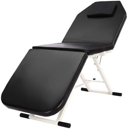 Portable Massage Bed,Portable Massage Bed 3-Section Foldable Beauty Couch Professional Massage Bench 182x60x60cm Adjustable, Massage Table With Headrest, Anti-Slip Mat (Black)