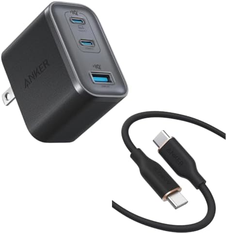 Anker Nano Charger 70W, 3 Ports & Anker PowerLine III Flow USB-C & USB-C Cable Black