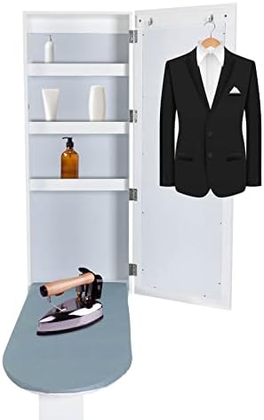 Wall Mounted Ironing Board,Wall Mounted Ironing Board, Foldable Ironing Tool with Storage Cabinet Built in Ironing Board & Folding Swivel Ironing Board Wall-Mounted,White-Folding Support Leg