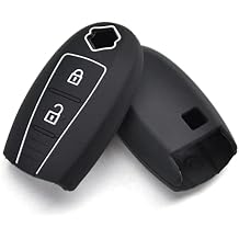 Silicone Rubber Key Cover Case Compatible with Suzuki Swift Vitara Grand Vitara II SX4 Baleno Jimny Ignis 2 Buttons with Keychain Soft Protective Car Remote Cover (BLACK)