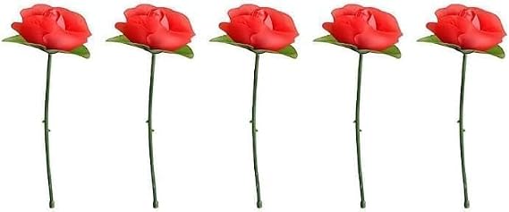 5-Pack Collapsible Rose Magic Tricks - Instant Flower Appearance Illusion for Close-Up Magic Shows, Street Performances and Party Pranks | Flexible Alloy Petals (Crimson Red)
