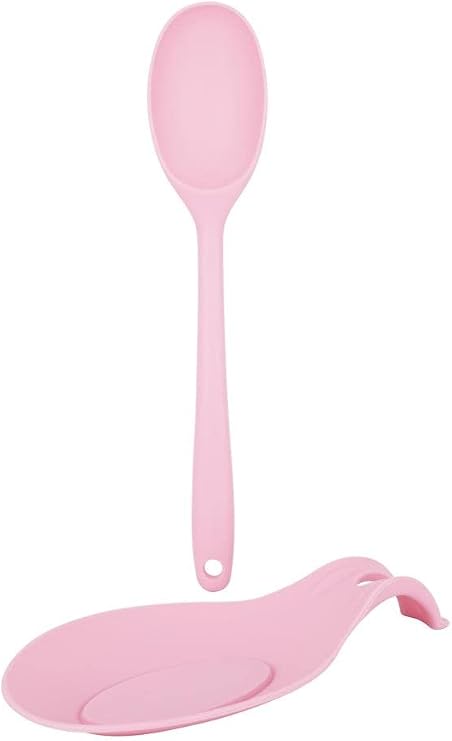 Tantitoni Açık Pembe Renkli Silikon Kaşık Ve Kaşık Altlığı Seti