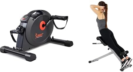 Sunny Health & Fitness Under Desk Dual Function Smart Mini Arm & Leg Pedal Exerciser Cycle Bikes + 45 Degree Hyperextension Roman Chair, Steel, Grey, One Size SF-BH6629