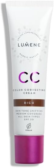 LUMENE CC Cream Color Correcting Cream Foundation | SPF 20 | Medium Coverage | Lightweight and Antioxidant-Rich | Hydrates While Reducing Redness | All Skin Types | Vegan |30 ml | Rich